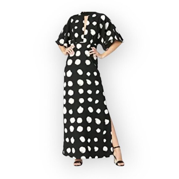 B&W Spotted Statement keyhole neck wide sleeve maxi dress size S NWT - Picture 14 of 14